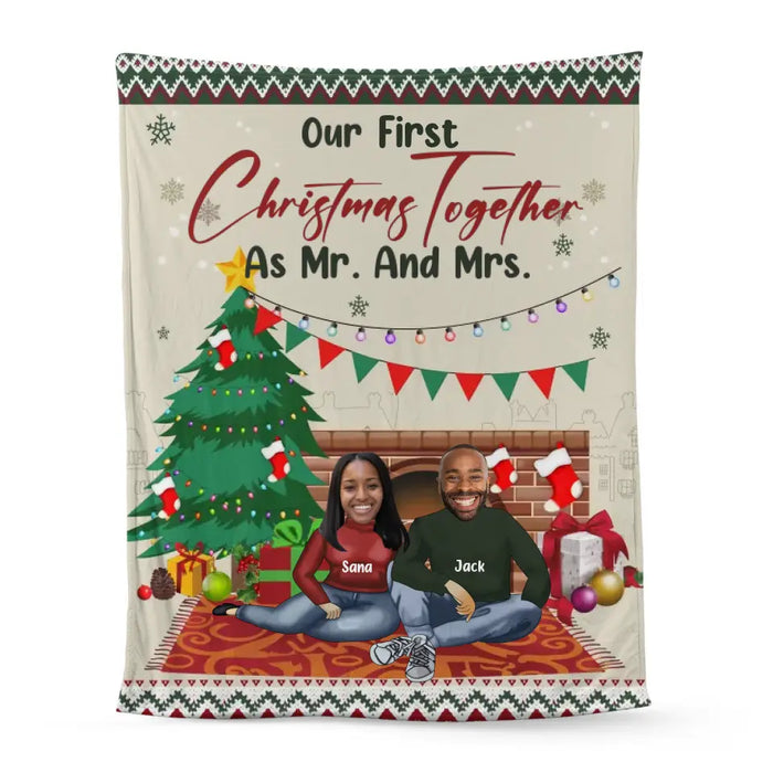 Our Frist Christmas Together As Mr. And Mrs. - Christmas Personalized Photo Upload Custom Funny Face Blanket For Couples
