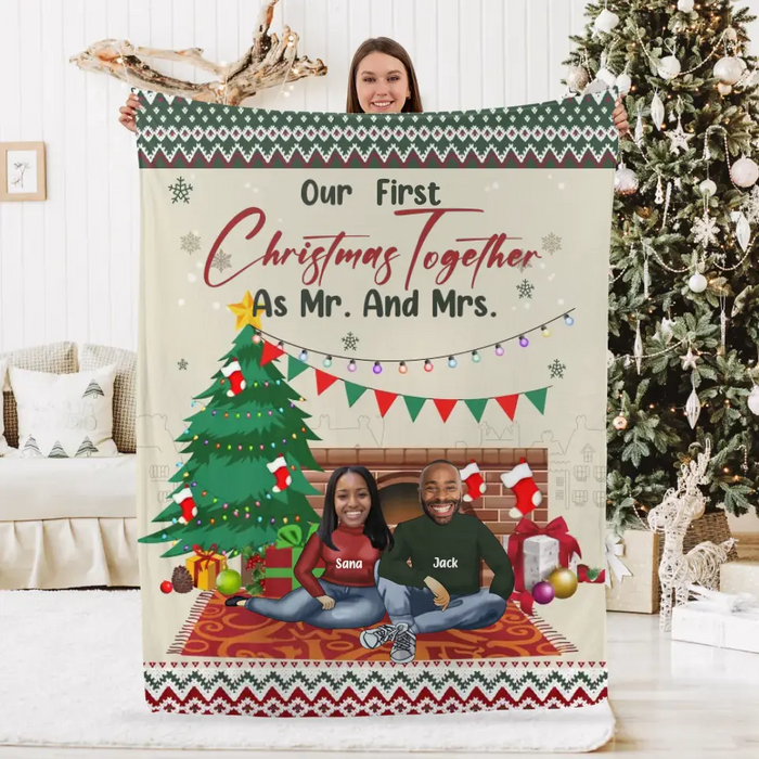 Our Frist Christmas Together As Mr. And Mrs. - Christmas Personalized Photo Upload Custom Funny Face Blanket For Couples