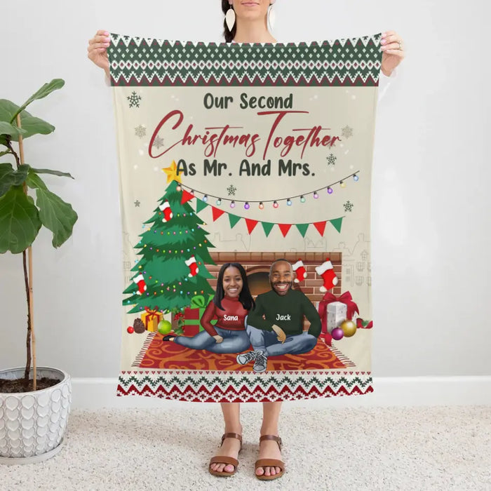 Our Frist Christmas Together As Mr. And Mrs. - Christmas Personalized Photo Upload Custom Funny Face Blanket For Couples