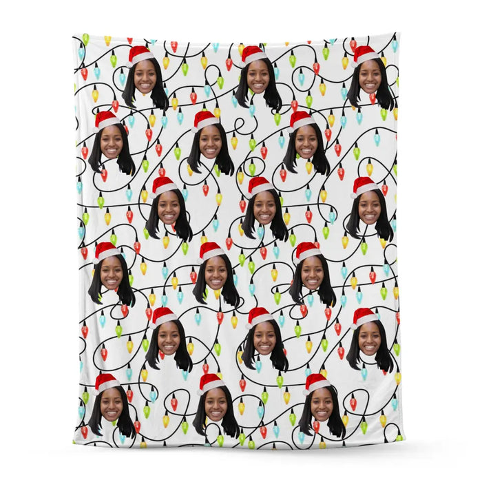 Personalized Christmas Gifts Custom Funny Face Christmas Lights Blanket For Family