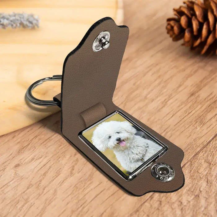 Once By My Side Forever In My Heart - Personalized Photo Upload Gifts Custom Leather Keychain For Loss Of Pet, Pet Memorial Gifts