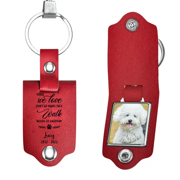 Once By My Side Forever In My Heart - Personalized Photo Upload Gifts Custom Leather Keychain For Loss Of Pet, Pet Memorial Gifts