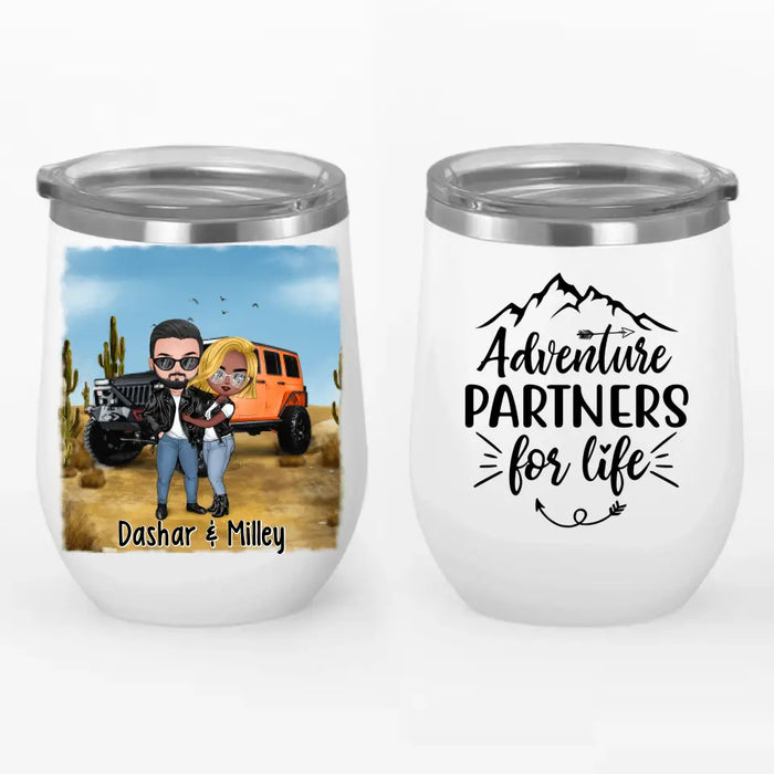 Off-Road Couple Hugging, Driving Together - Personalized Wine Tumbler For Car Lovers, Off-Road