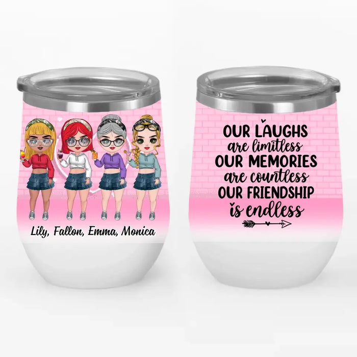 Our Laughs Are Limitless - Personalized Wine Tumbler For Her, Friends