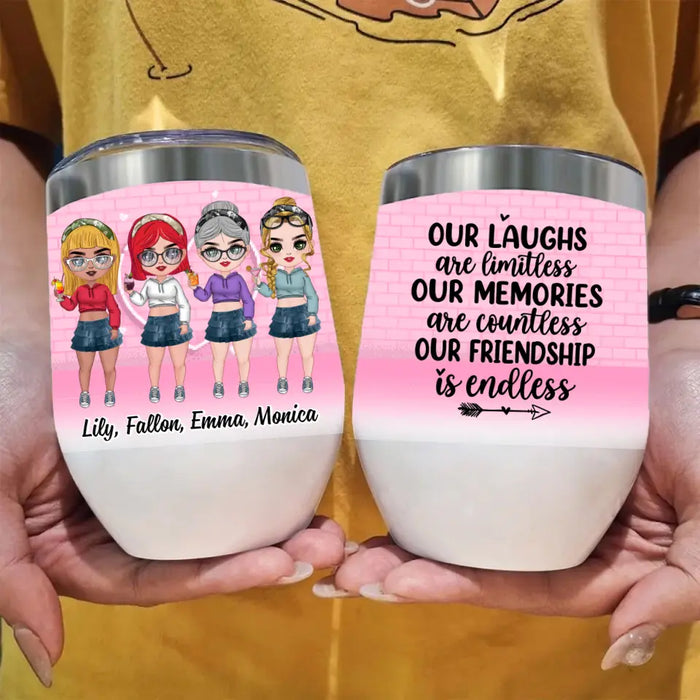 Our Laughs Are Limitless - Personalized Wine Tumbler For Her, Friends