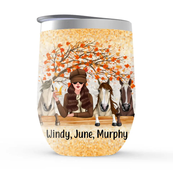 Personalized Wine Tumbler, Just A Girl Who Loves Fall And Horses - Fall Gift, Gift For Horse Lovers