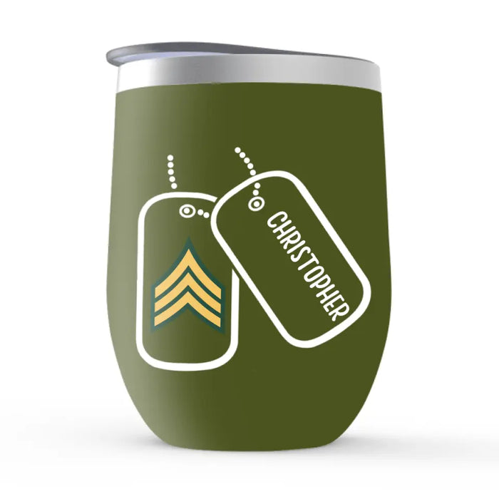 Personalized Wine Tumbler - US Military Rank All Branches Gift For People In The Military