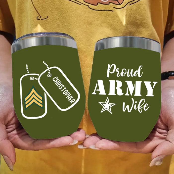 Personalized Wine Tumbler - US Military Rank All Branches Gift For People In The Military