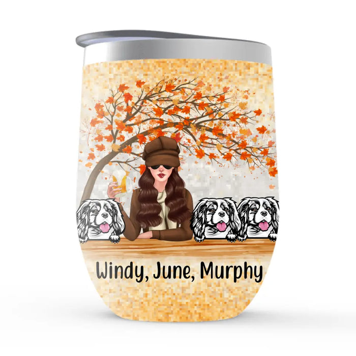 Personalized Wine Tumbler, Just A Girl Who Loves Fall And Dogs - Fall Gift, Gift For Dog Lovers