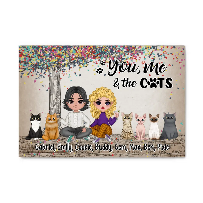 You, Me, and the Cats - Personalized Gifts for Custom Cat Canvas for Cat Mom and Cat Dad, Cat Lovers