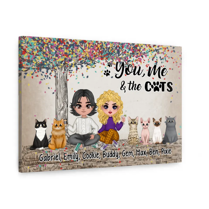 You, Me, and the Cats - Personalized Gifts for Custom Cat Canvas for Cat Mom and Cat Dad, Cat Lovers