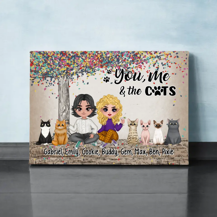 You, Me, and the Cats - Personalized Gifts for Custom Cat Canvas for Cat Mom and Cat Dad, Cat Lovers