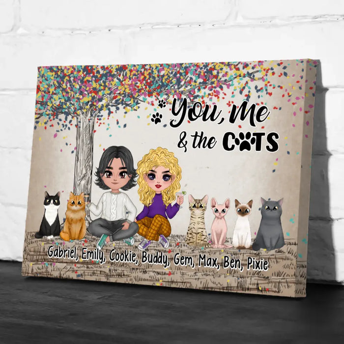 You, Me, and the Cats - Personalized Gifts for Custom Cat Canvas for Cat Mom and Cat Dad, Cat Lovers