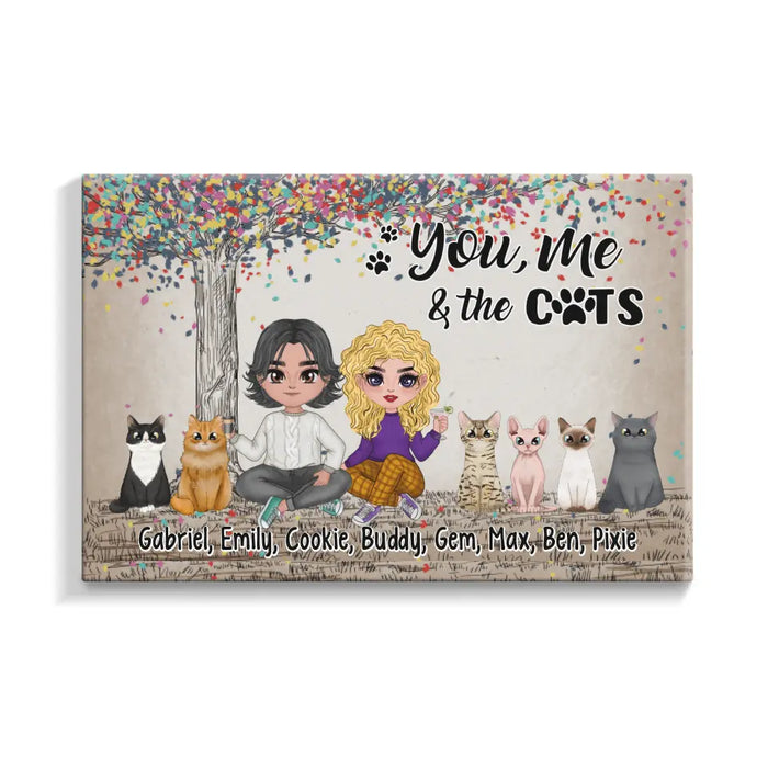 You, Me, and the Cats - Personalized Gifts for Custom Cat Canvas for Cat Mom and Cat Dad, Cat Lovers