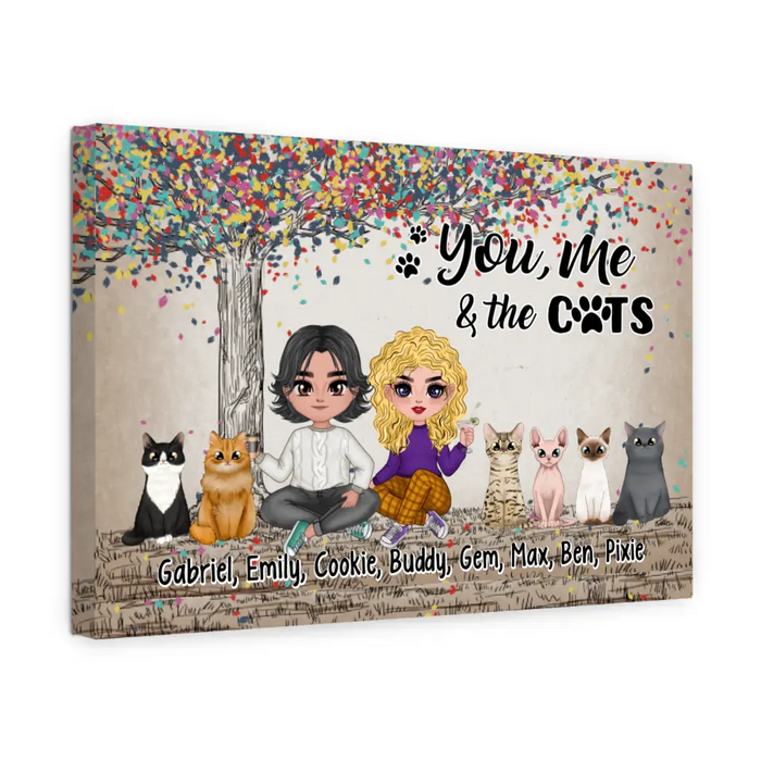 You, Me, and the Cats - Personalized Gifts for Custom Cat Canvas for Cat Mom and Cat Dad, Cat Lovers