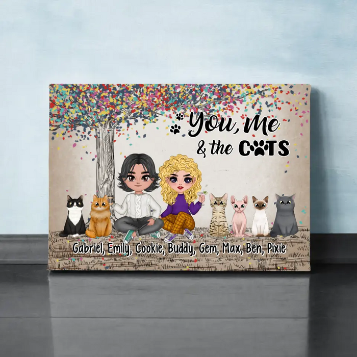 You, Me, and the Cats - Personalized Gifts for Custom Cat Canvas for Cat Mom and Cat Dad, Cat Lovers