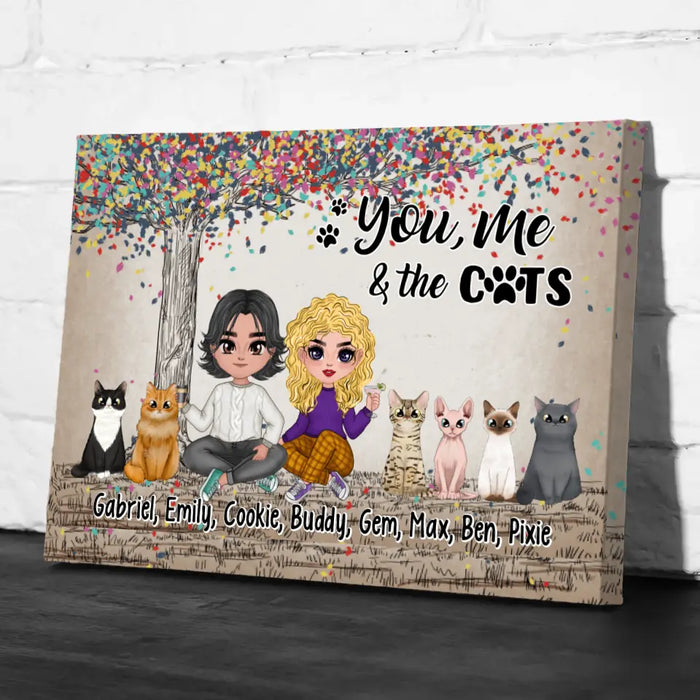 You, Me, and the Cats - Personalized Gifts for Custom Cat Canvas for Cat Mom and Cat Dad, Cat Lovers