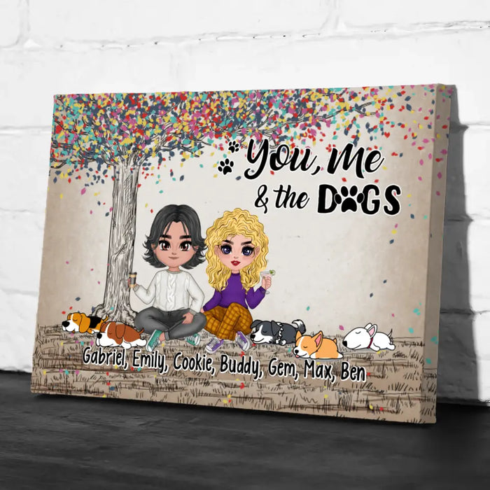 You, Me, and the Cats - Personalized Gifts Custom Canvas for Dog Mom and Dog Dad