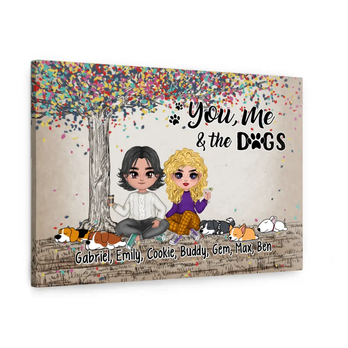 You, Me, and the Cats - Personalized Gifts Custom Canvas for Dog Mom and Dog Dad