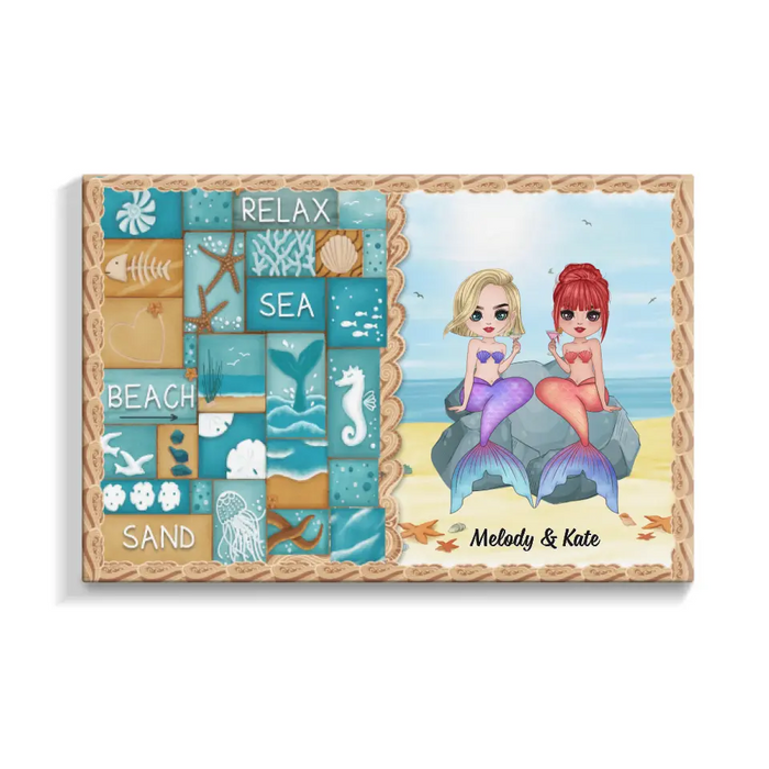 Up To 6 Chibi Relax Sea Beach Sand - Personalized Canvas For Her, Friends, Sister, Mermaid