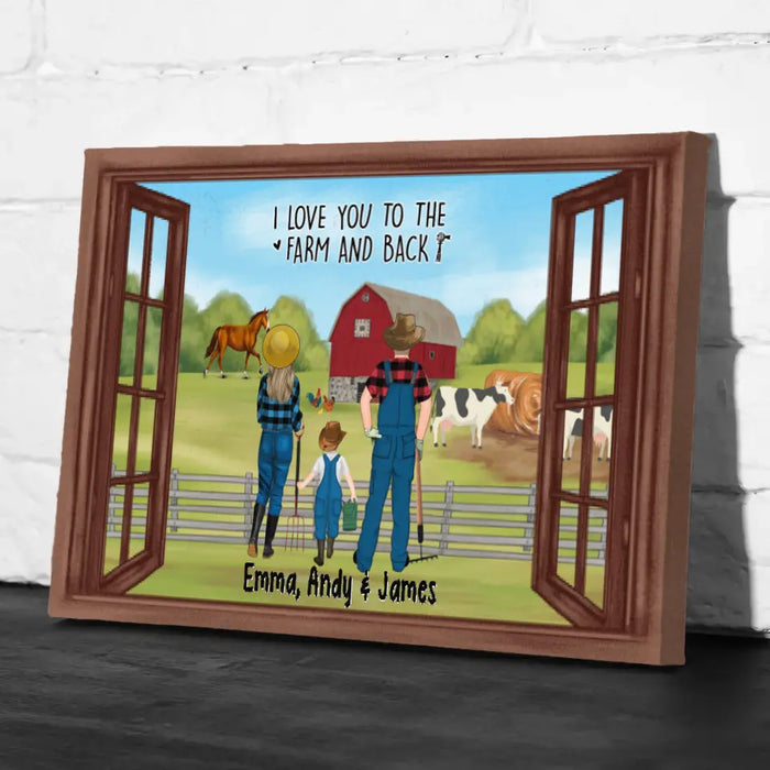 Farming Couple With Kids - Personalized Canvas For The Family, Her, Him, Farmer