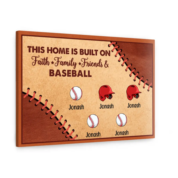 Personalized Canvas, This Home Is Built On Faith Family Friends And Baseball, Gifts For Baseball Family