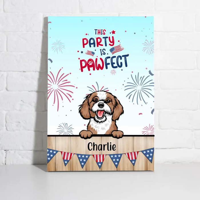 Personalized Canvas, Cute Dog And Cat Peeking For 4th Of July, Custom Gift For Dog Lovers, Cat Lovers