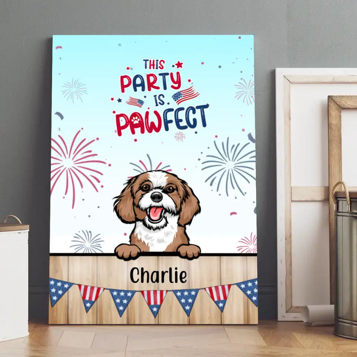 Personalized Canvas, Cute Dog And Cat Peeking For 4th Of July, Custom Gift For Dog Lovers, Cat Lovers