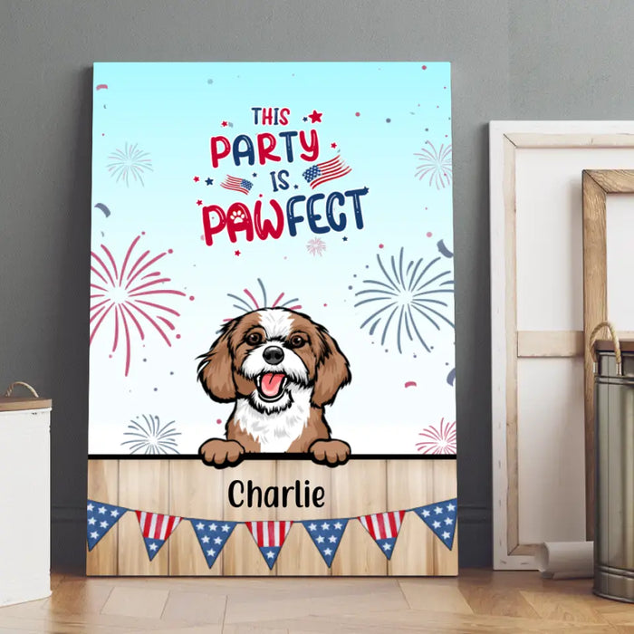 Personalized Canvas, Cute Dog And Cat Peeking For 4th Of July, Custom Gift For Dog Lovers, Cat Lovers