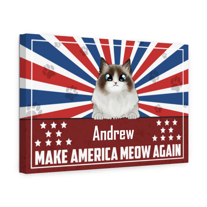 Personalized Canvas, Cats Make America Meow Again Custom Gift For The Fourth Of July