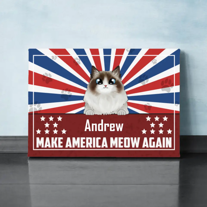 Personalized Canvas, Cats Make America Meow Again Custom Gift For The Fourth Of July