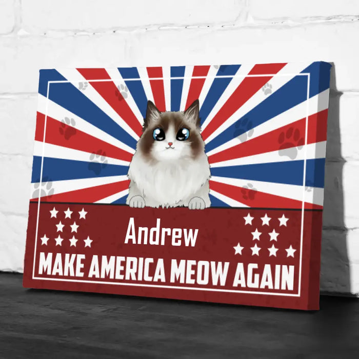 Personalized Canvas, Cats Make America Meow Again Custom Gift For The Fourth Of July