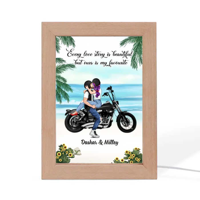 Every Love Story Is Beautiful But Ours Is My Favorite - Personalized Gifts Custom Photo Frame Lamp for Riding Couples, Motorcycle Lovers