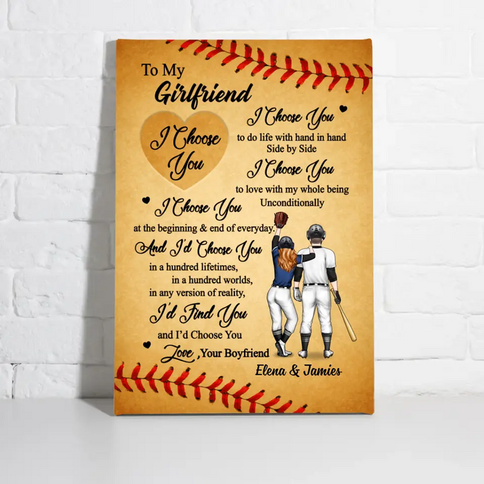 To My Wife Girlfriend I Choose You - Personalized Canvas For Couples, Her, Baseball