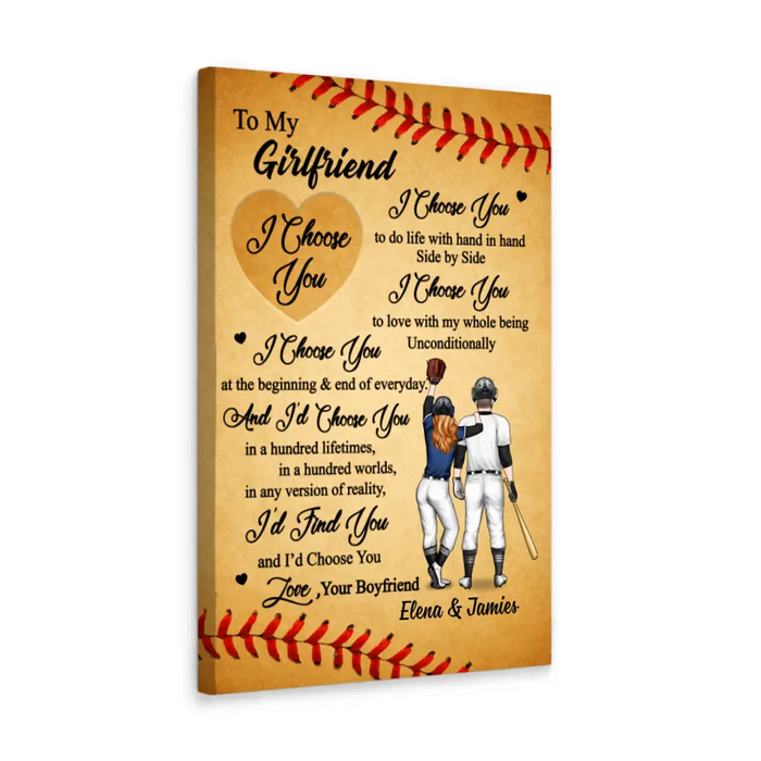 To My Wife Girlfriend I Choose You - Personalized Canvas For Couples, Her, Baseball