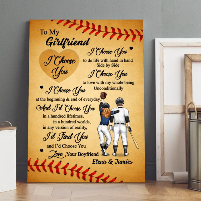 To My Wife Girlfriend I Choose You - Personalized Canvas For Couples, Her, Baseball