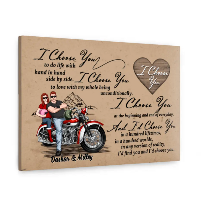 I Choose You Motorcycle Couple - Personalized Canvas For Him, Her, Motorcycle Lovers, Valentine's Day