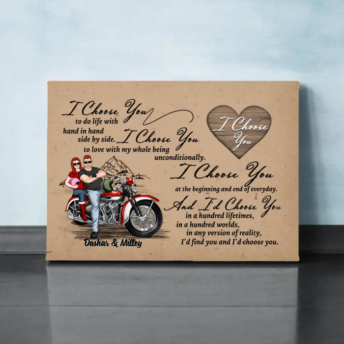 I Choose You Motorcycle Couple - Personalized Canvas For Him, Her, Motorcycle Lovers, Valentine's Day