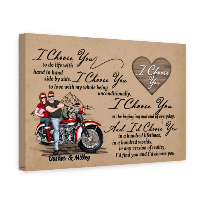 I Choose You Motorcycle Couple - Personalized Canvas For Him, Her, Motorcycle Lovers, Valentine's Day