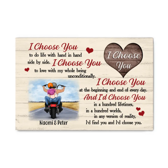 Personalized Canvas, I Choose You To Do Life With, Motorbike Couple, Gifts For Motorcycle Lovers