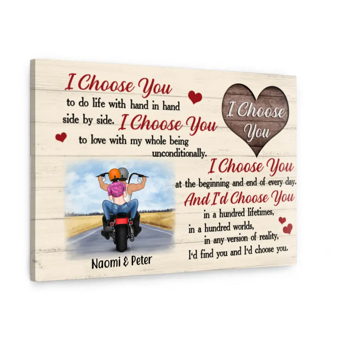 Personalized Canvas, I Choose You To Do Life With, Motorbike Couple, Gifts For Motorcycle Lovers