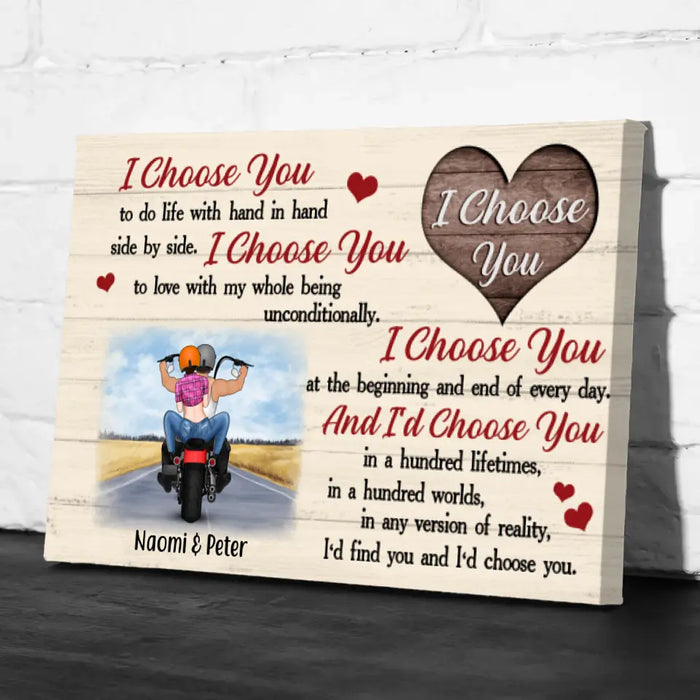 Personalized Canvas, I Choose You To Do Life With, Motorbike Couple, Gifts For Motorcycle Lovers