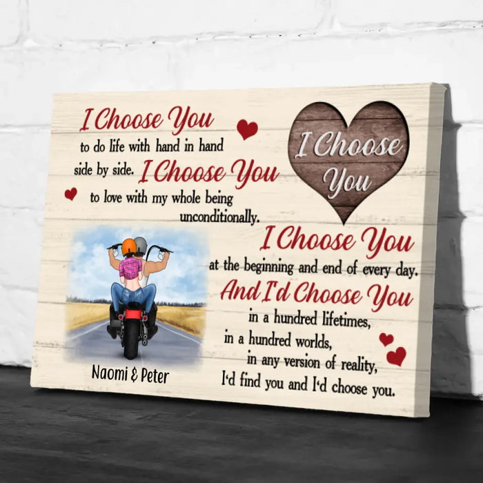 Personalized Canvas, I Choose You To Do Life With, Motorbike Couple, Gifts For Motorcycle Lovers