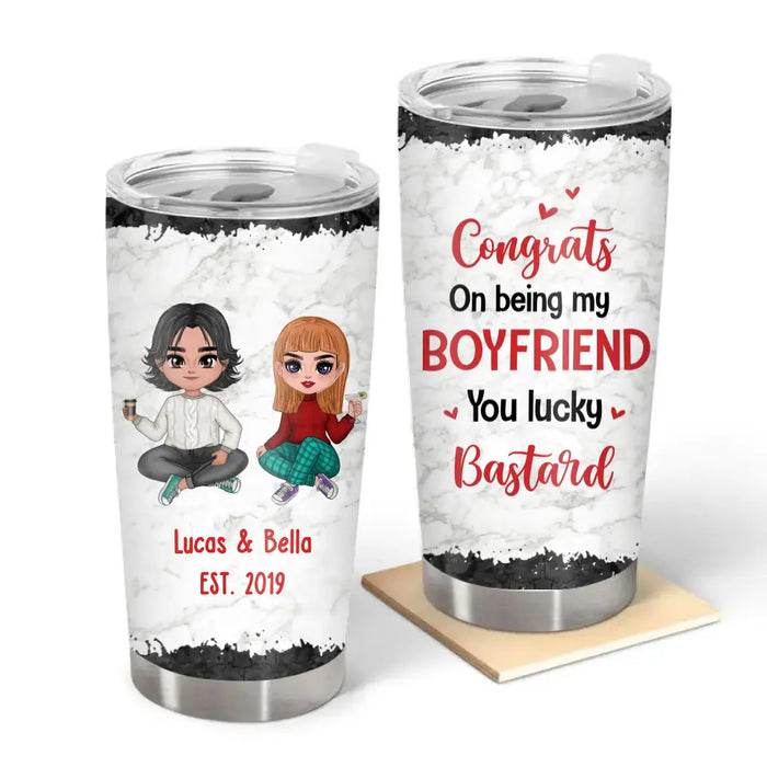 Congrats On Being My Boyfriend, You Lucky Bastard - Personalized Gifts Custom Tumbler For Couples For Him/Her, Valentine's Day Gift