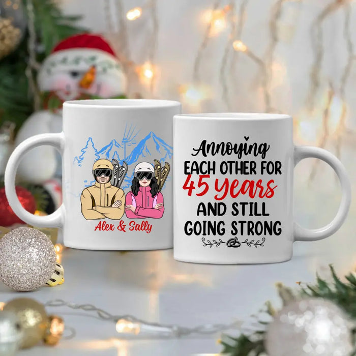 Older Couple Annoying Each Other For - Personalized Mug For Couples, Her, Him, Skiing, Anniversary