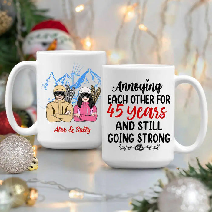 Older Couple Annoying Each Other For - Personalized Mug For Couples, Her, Him, Skiing, Anniversary