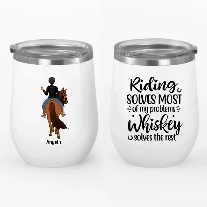 Personalized Wine Tumbler, Girls Riding and Drinking, Gift for Horse, Drinking Lovers