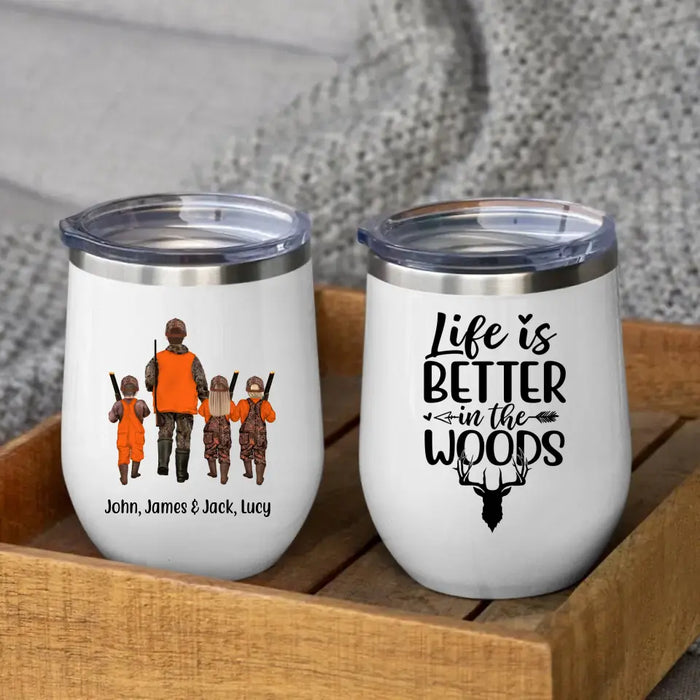 Personalized Wine Tumbler, Hunting Partners -Couple Friends And With Kids, Gift For Family, Gift For Hunters