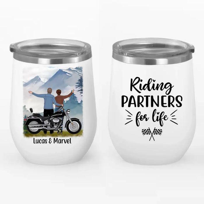 Personalized Wine Tumbler, Riding Partners For Life, Gift For Motorcycle Lovers