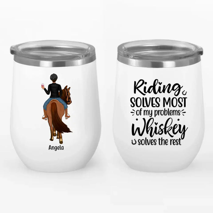 Personalized Wine Tumbler, Girl Riding Horse Mule and Drinking, Gift for Horse Lover, Mule Rider and Drinker